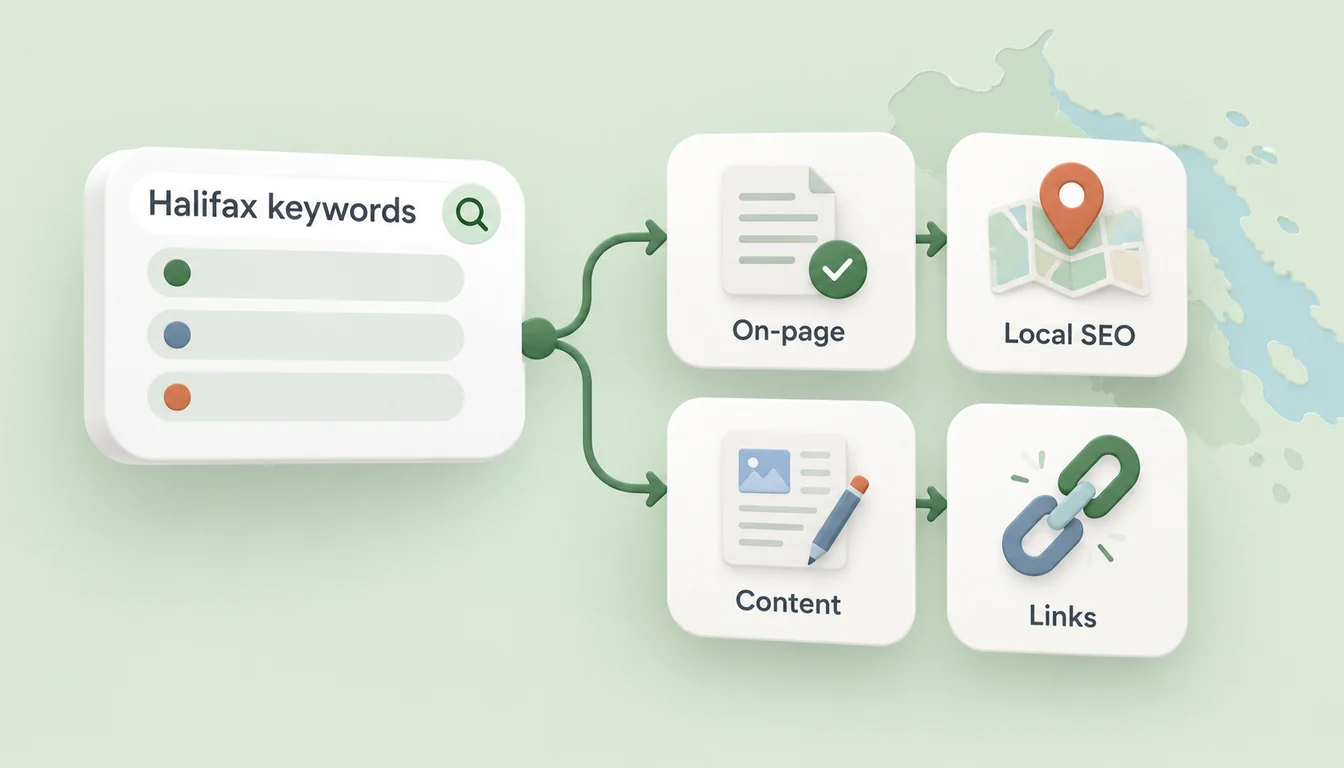 Halifax keyword research connected to on-page SEO, local SEO, content, and link building